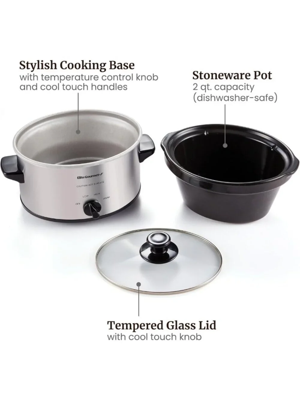 2 Quart Electric Slow Cooker with Adjustable Temp - Perfect for Stews, Sauces